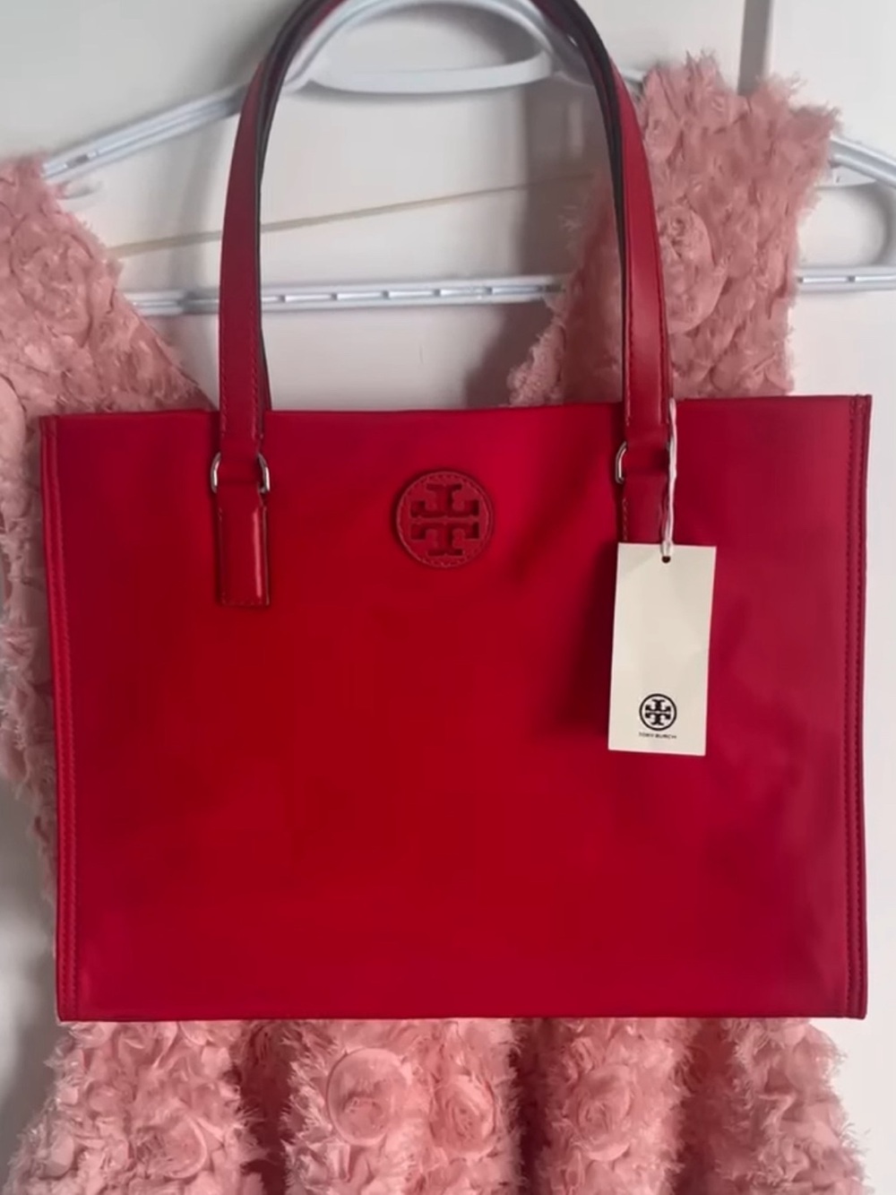 Tory Burch Red Logo Tote strap leather